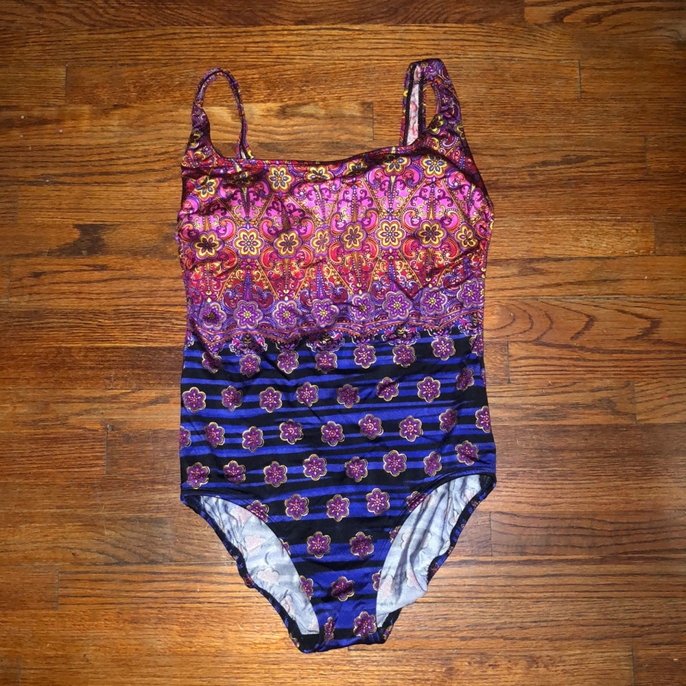 Multi color long torso bathing suit